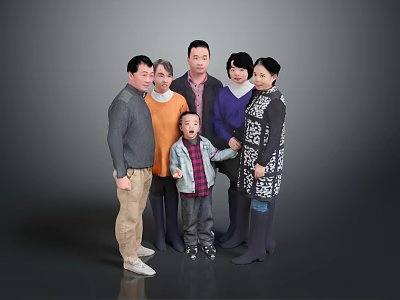 Family Group In Everyday Casual Wear With Various Styles Against Gray Backdrop 3d model