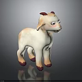 Cute Cartoon Style Lamb with White Body Red Ears Horns and Hooves 3D Model Toy