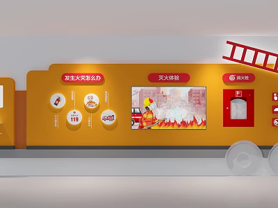 Fire Safety Promotion Functional Vehicle Featuring Fire Extinguisher Firefighter 119 And Fire Escape Scene 3d model