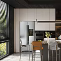Elegant Modern Restaurant Interior With Open Kitchen And Marble Island Countertop