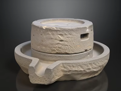 Traditional Handcrafted Stone Millstone With Textured Surface And Circular Base Design 3d model
