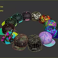 Assorted Colorful Patterned Baseball Caps With Various Styles In Circular Arrangement