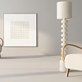 Modern Minimalist Single Sofa with Light Tones Floor Lamp and Wall Art 3d model