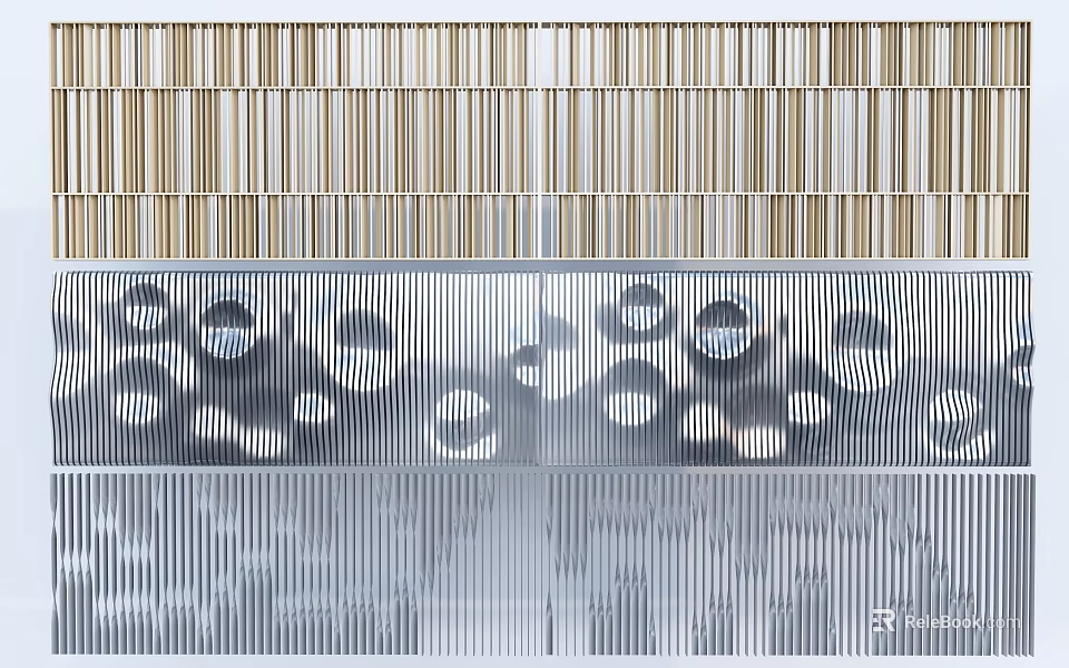 Modern Metallic Room Divider Featuring Vertical Stripes And Circular Cutout Details 3d model 