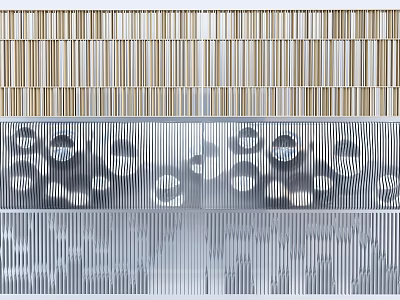 Modern Metallic Room Divider Featuring Vertical Stripes And Circular Cutout Details 3d model