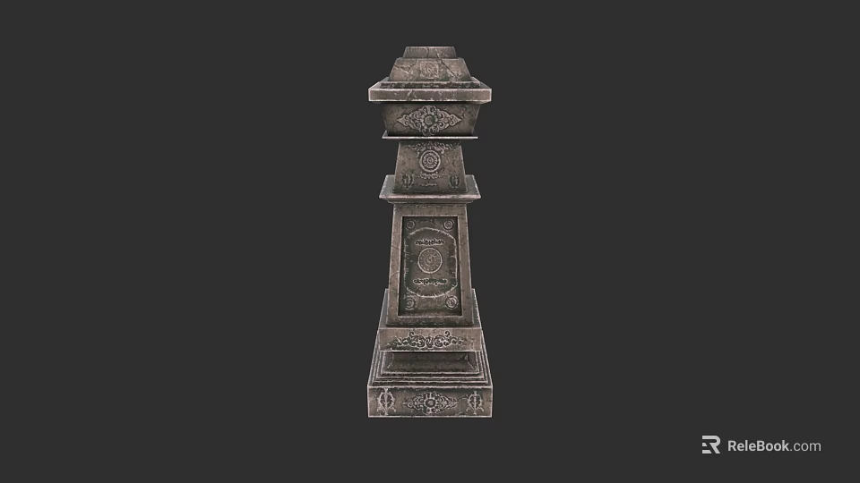 Ancient Ornate Stone Pillar With Intricate Carved Details And Design 3d model 