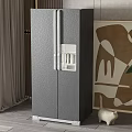Gray Double Door Refrigerator With Water Dispenser In Room With Abstract Painting And Cat Figurine