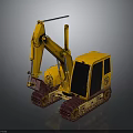 Yellow Tracked Excavator With Cab And Mechanical Arm On Dark Background