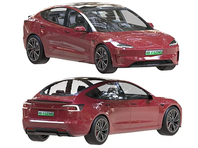 Red Electric Sedan Exterior Shown From Two Different Modern Design Angles 3d model