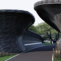 Curved Woven Feature Wall Design With Green Trees And Pathway