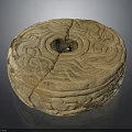 Ancient Carved Stone Wheel With Circular Shape Central Hole And Intricate Patterns 3d model