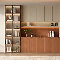 Modern Wooden Bookcase with Open Shelves Closed Cabinets Displaying Books Decorative Items Green Plant