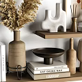 Modern Minimalist Decorative Ornament Set With Dried Pampas Grass Sculptural Figurines And Ceramic Vases