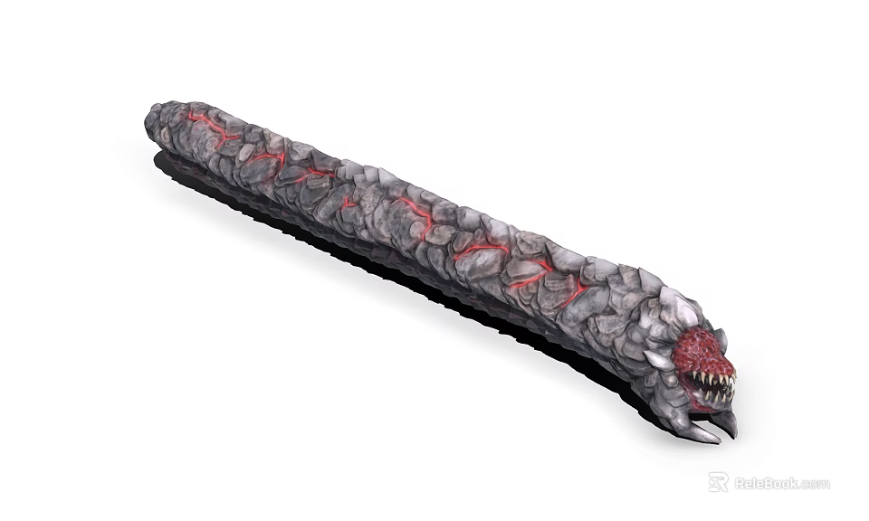 Mysterious Rock Textured Creature With Long Body Red Patterns Sharp Fangs And Red Eyes 3d model 