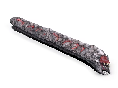 Mysterious Rock Textured Creature With Long Body Red Patterns Sharp Fangs And Red Eyes 3d model
