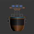 Orange Black Ship With Multiple Black Cannons And Deck Structures For Water Transport 3d model