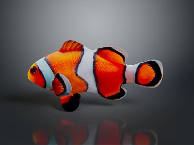 Clownfish Displaying Vibrant Orange And White Striped Body With Black Edges On Gray Background 3d model