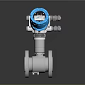 Industrial Flow Meter With Blue Digital Display And Silver Metal Flange Body