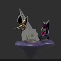 Winged Angelic Warrior With Halo vs Horned Demon Warrior And Green Skulls On Glowing Ground