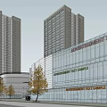 Modern Commercial Complex With High Rise Towers Retail Spaces And Urban Landscape