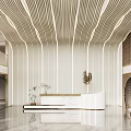 Modern Beauty Hair Salon Interior With Wavy Ceiling White Reception Counter And Marble Floor