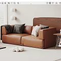 Double Sofa Leather Sofa Casual Sofa Fabric Pillow Blanket Bookshelf Wall Lamp Side Table 3d model