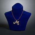 Elegant Pearl Letter M Pendant Necklace with Delicate Design Displayed On Blue Mannequin