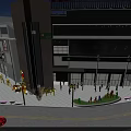 Modern Commercial Street With Multi storey Building Glass Curtain Wall Shops And Pedestrians