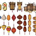 Traditional Chinese Lanterns With Various Shapes Colors And Decorative Patterns 3d model