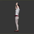 Woman Stretching Arms Overhead In White Polka Dot Top Beige Pants Red Belt Red Shoes