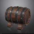 Traditional Wooden Barrel Structure With Metal Hoops Rivets And Wooden Legs