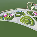 Park Landscape Design Featuring Geometric Green Spaces Pathways And Open Areas 3d model