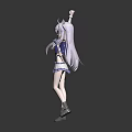 Anime Character With Cat Ears Long Purple Hair White Blue Dress Dance Pose