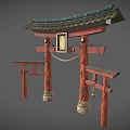 Traditional Chinese Archway Wooden Structure With Carved Roof Tiles And Red Pillars