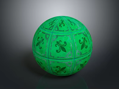 Green Sphere With Intricate Floral And Swirl Patterns On Surface 3d model