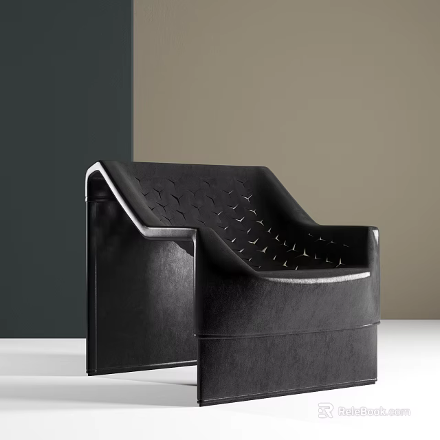 Modern Black Leather Accent Chair With Woven Design And Minimalist Frame 3d model 