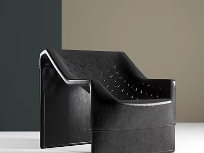 Modern Black Leather Accent Chair With Woven Design And Minimalist Frame 3d model