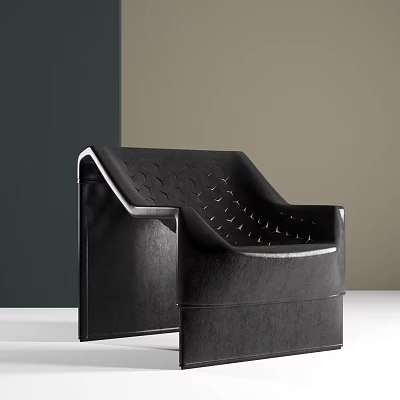 Modern Black Leather Accent Chair With Woven Design And Minimalist Frame 3d model