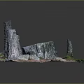 Wooden Tree Stumps And Moss Covered Stone Platform With Natural Texture Decorative Ground