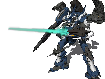 Blue Robot Design Firing Green Laser Beam With Weapons And Armor 3d model