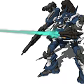 Blue Robot Design Firing Green Laser Beam With Weapons And Armor