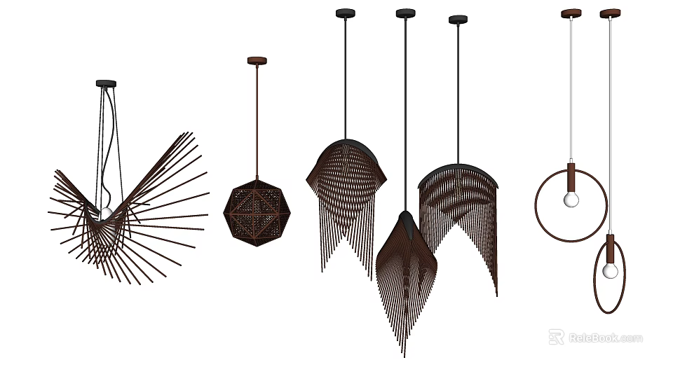 Modern Pendant Lights With Unique Woven Patterns And Geometric Shapes For Interior Decor 3d model