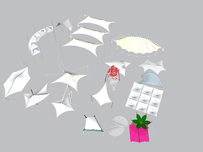 Tensile Membrane Structures Design With Various Shapes For Outdoor Shade Applications 3d model