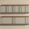 Two Parallel Railings Featuring Wooden Handrail Glass Panels Metal Brackets on Light Colored Wall