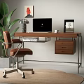 Stylish Wooden Desk Setup With Laptop Lamp Books Coffee Cup And Green Plant