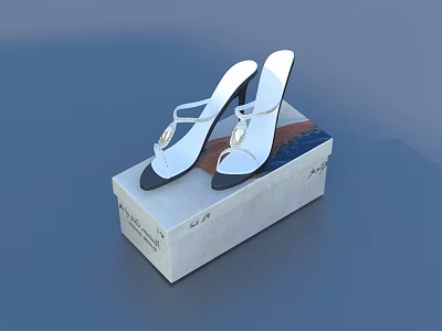 Women's Elegant White High Heels With Decorative Accents On Cardboard Box 3d model