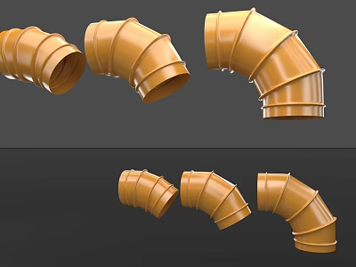 Orange Plastic Pipe Elbows Showcased in Multiple Angles for Industrial Use 3d model