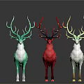 Three Stylish Colorful Decorative Deer With Artistic Antlers And Vibrant Patterns