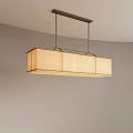 Modern Minimalist Rectangular Chandelier With Three Beige Panels And Metal Frame Hung Under Gray Ceiling 3d model