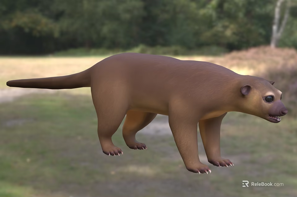 Brown Scaly Reptile With Long Tail Standing On Grassland Forest Background Scene 3d model 